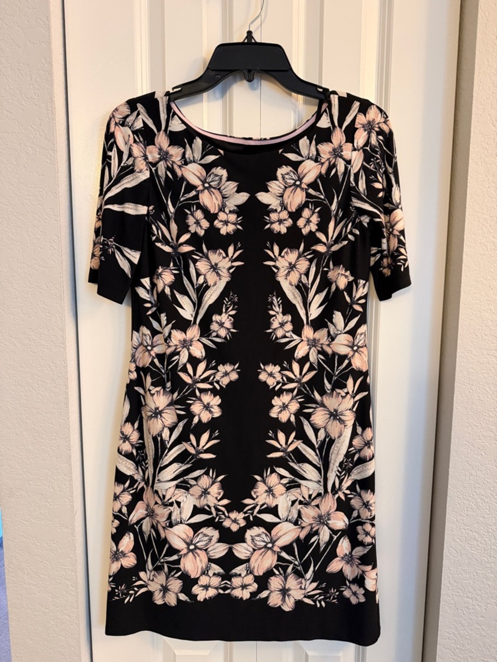 Eliza J Black Mini Dress with Blush Floral Print